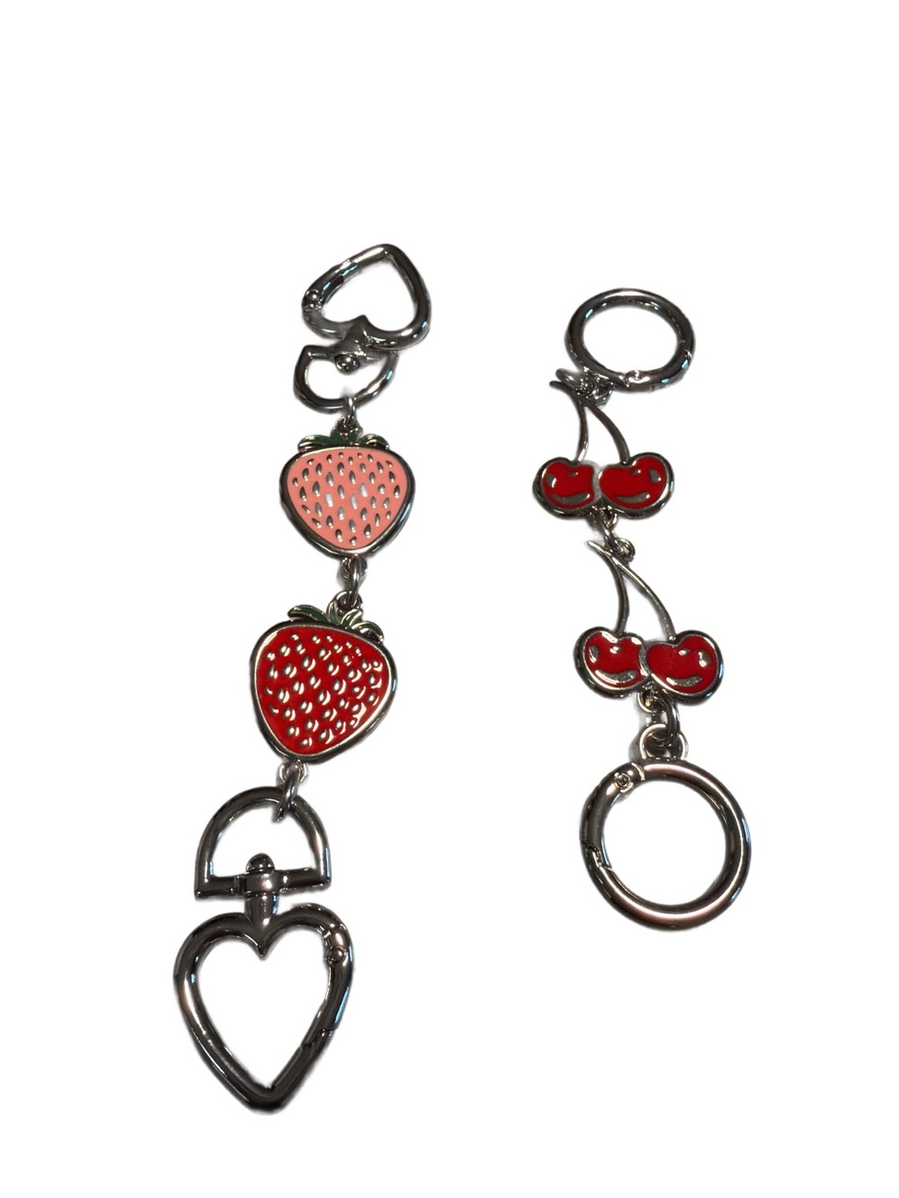 Fruit Charm Bag extenders  — Strawberry & Cherry Silver Tone